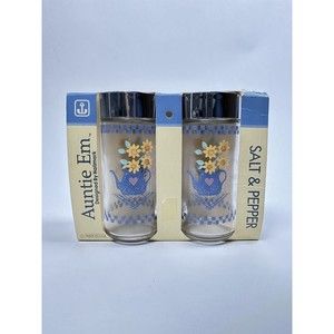 NEW Vintage Hallmark Anchor Hocking Salt and Pepper Shakers, Country Blue
